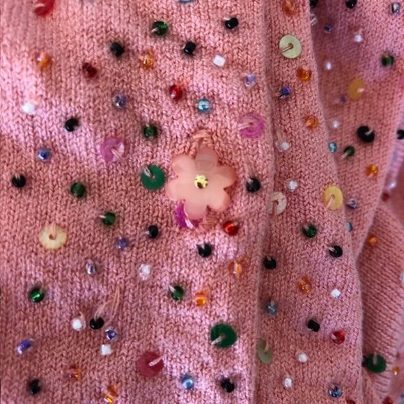 CYNTHIA STEFFE Bead Sequin Coral 3/4 Sleeve Twin Set Medium Vintage - Picture 12 of 17